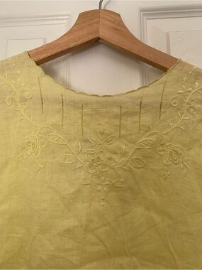 Women's Yellow Embroidered Linen Top